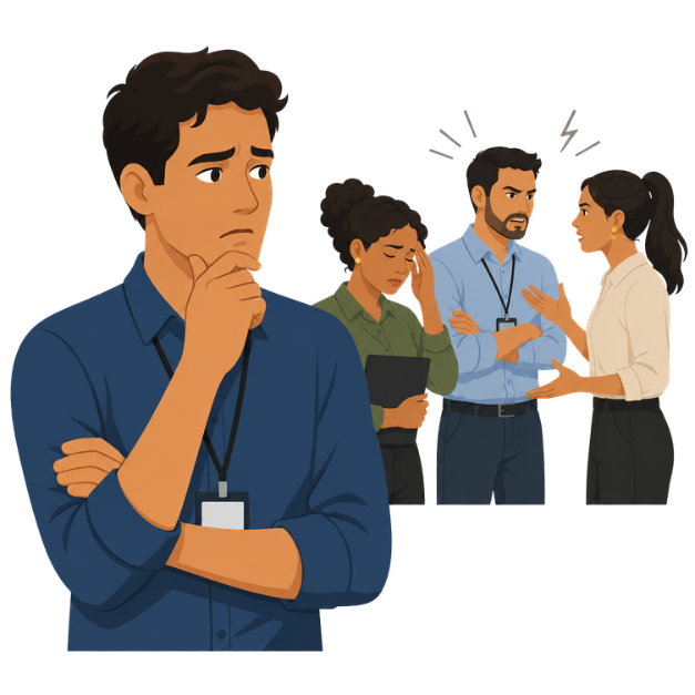 Profissional observando sinais de conflito no ambiente de trabalho